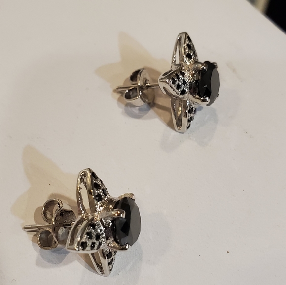 GENUINE MOISSANITE 4 cwt -black EARRINGS .925 - Picture 5 of 8